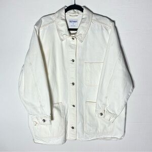 Old Navy Cream Button Up Utility Chore Coat Barn Shacket Denim Jean Jacket 3X